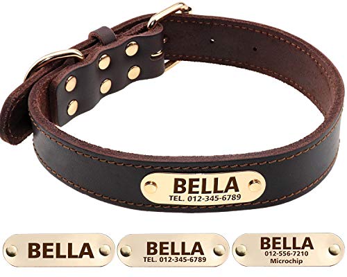 TagME Personalisierte Hundehalsbänder aus Leder mit Eingraviertem Namen und Telefonnummer / Hundehalsbänder aus Echtem Leder für Mittlere und Große Hunde / Braun - 2